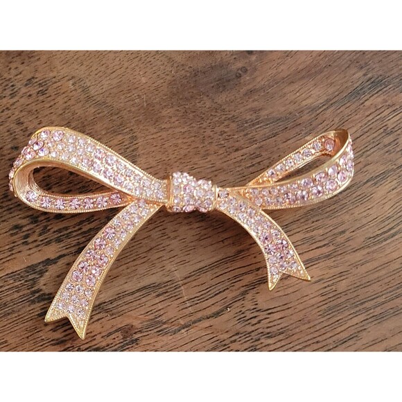 Vtg Rare Kenneth J Lane Brooch Ribbon Pink Rose Gold Pin 2.5" And Earrings KJL - Picture 2 of 7